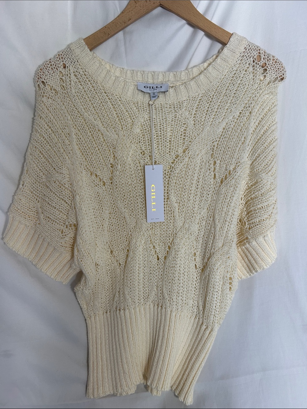 Gilli Cream Cable Knit Short-Sleeve Sweater
